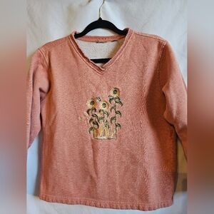 Kids Sunflower Embroidered Shirt - Pink Small